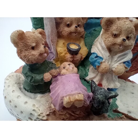 Teddy Bear Family in Sewing Basket Scene Knick Knack Vintage 3.25 Crafting Gift - Picture 4 of 16